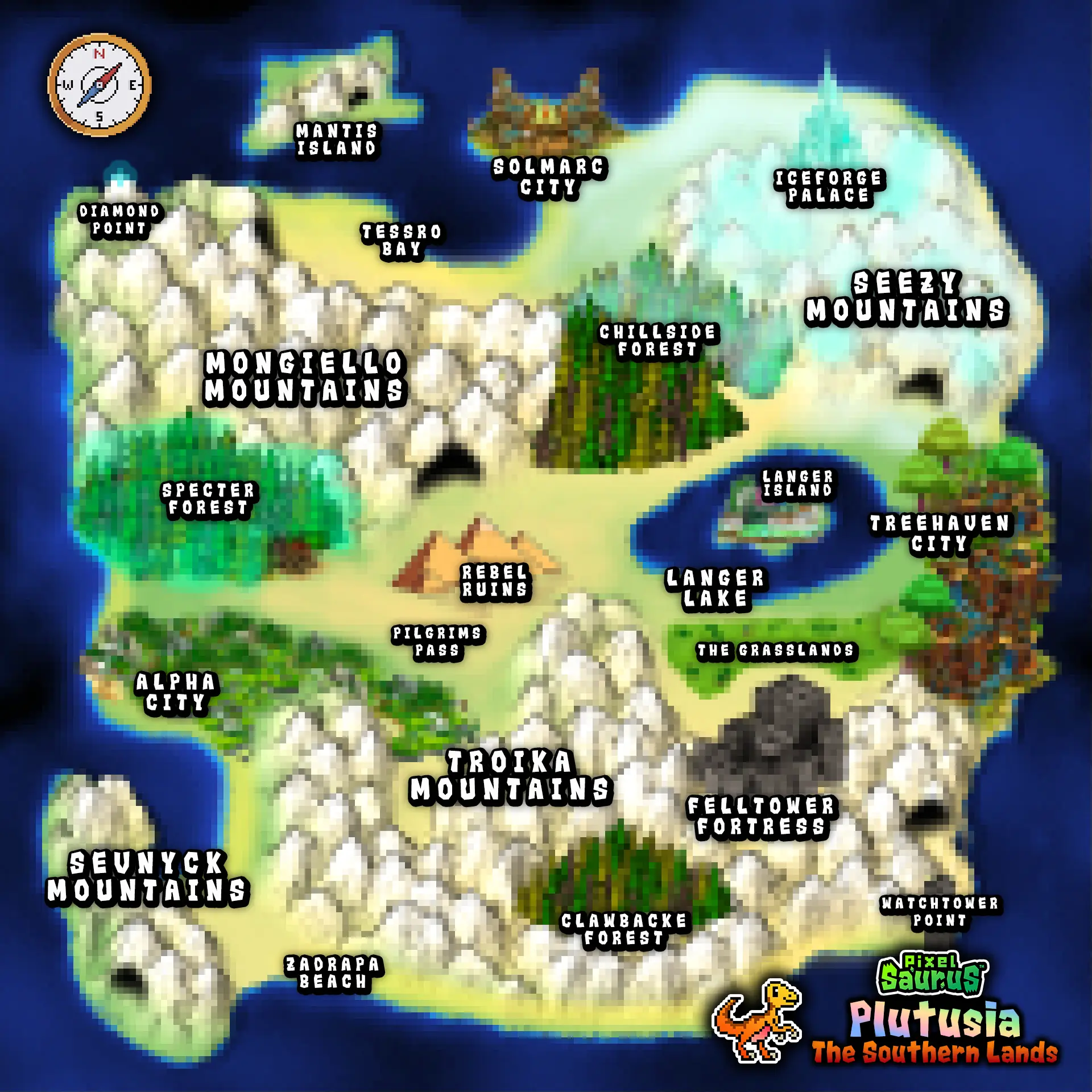 PixelSaurus World Map — Plutusia The Southern Lands